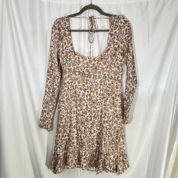 Free People Women’s Boheme Long Sleeve Mini Dress Size 8 Yellow Floral - Picture 4 of 7